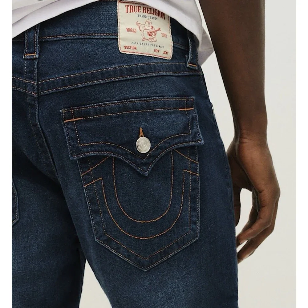 229$ True Religion World Tour Body Rinse Straight Flap Dark Wash Jeans Sz 36x34